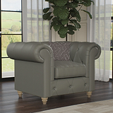 Everett Leather Armchair Stone Grey Walnut Feet from Roseland Furniture