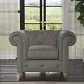 Everett Leather Armchair Stone Grey Walnut Feet from Roseland Furniture
