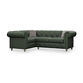 Everett LH Leather Corner Sofa Green Washed Feet from Roseland Furniture