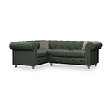 Everett LH Leather Corner Sofa Green Washed Feet from Roseland Furniture