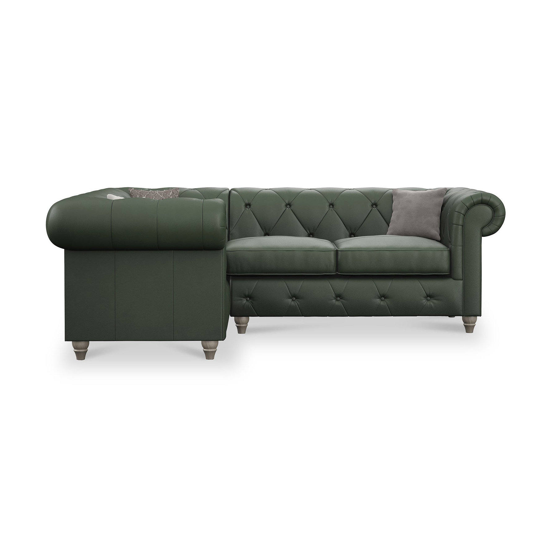 Everett LH Leather Corner Sofa Green Washed Feet from Roseland Furniture