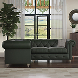 Everett LH Leather Corner Sofa Green Washed Feet from Roseland Furniture