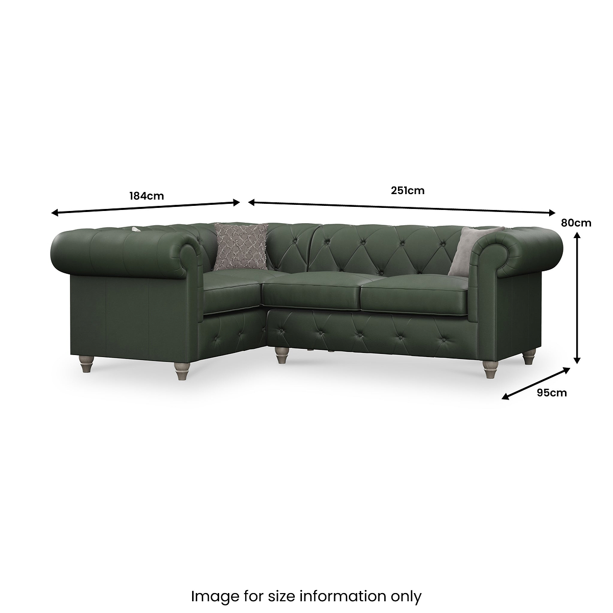 Everett LH Leather Corner Sofa Green Washed Feet from Roseland Furniture