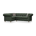 Everett Leather LH Corner Sofa Green Walnut Feet