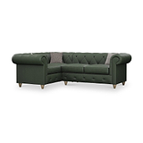 Everett Leather LH Corner Sofa Green Walnut Feet