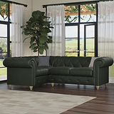 Everett Leather LH Corner Sofa Green Walnut Feet