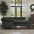 Everett Leather LH Corner Sofa Green Walnut Feet