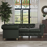 Everett Leather LH Corner Sofa Green Walnut Feet
