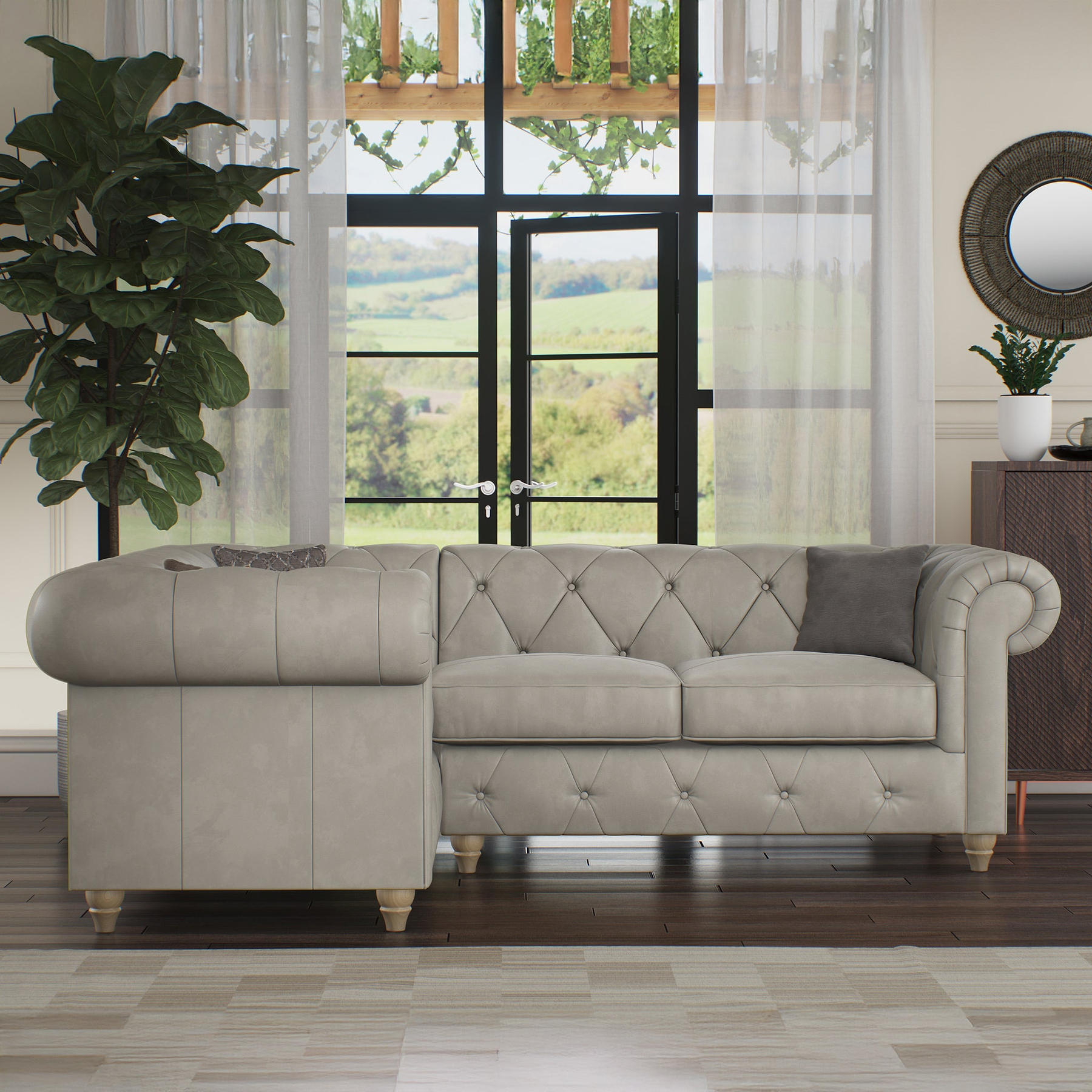 Everett LH Leather Corner Sofa Cloud Walnut Feet from Roseland Furniture