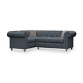 Everett LH Leather Corner Sofa Navy Washed Feet from Roseland Furniture