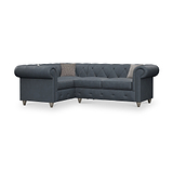 Everett LH Leather Corner Sofa Navy Washed Feet from Roseland Furniture