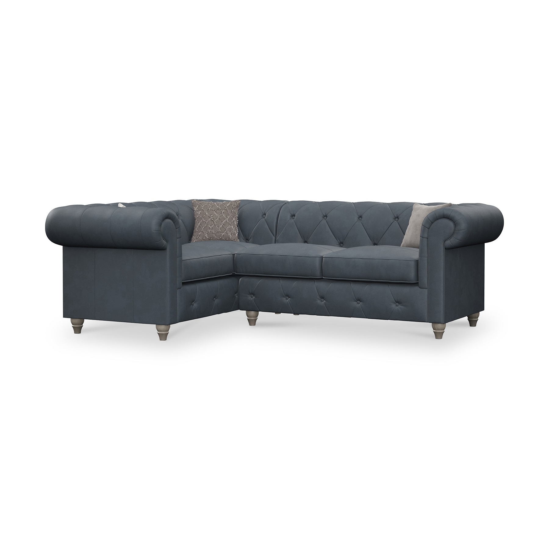 Everett LH Leather Corner Sofa Navy Washed Feet from Roseland Furniture