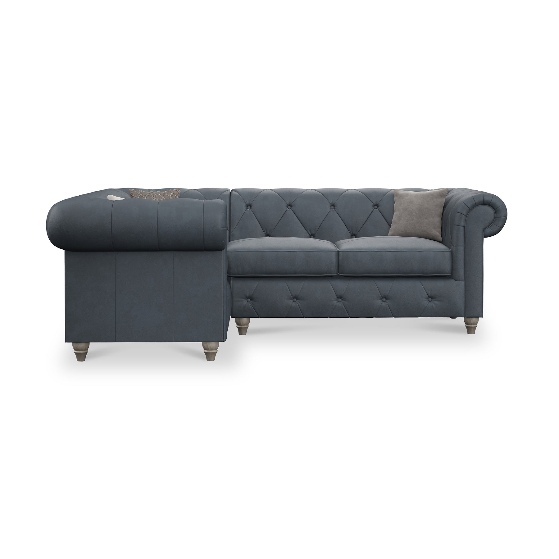 Everett LH Leather Corner Sofa Navy Washed Feet from Roseland Furniture