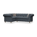 Everett LH Leather Corner Sofa Navy Walnut Feet from Roseland Furniture