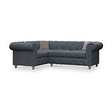 Everett LH Leather Corner Sofa Navy Walnut Feet from Roseland Furniture