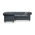 Everett LH Leather Corner Sofa Navy Walnut Feet from Roseland Furniture