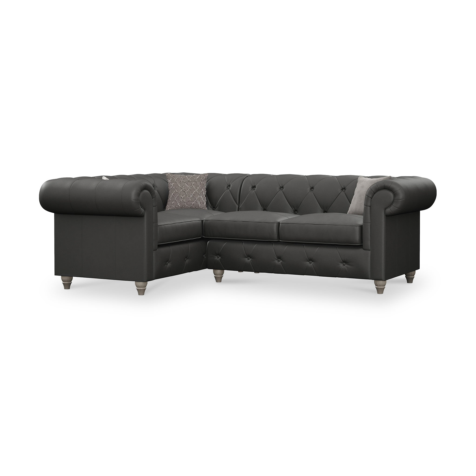 Everett LH Leather Corner Sofa Raven Washed Feet from Roseland Furniture