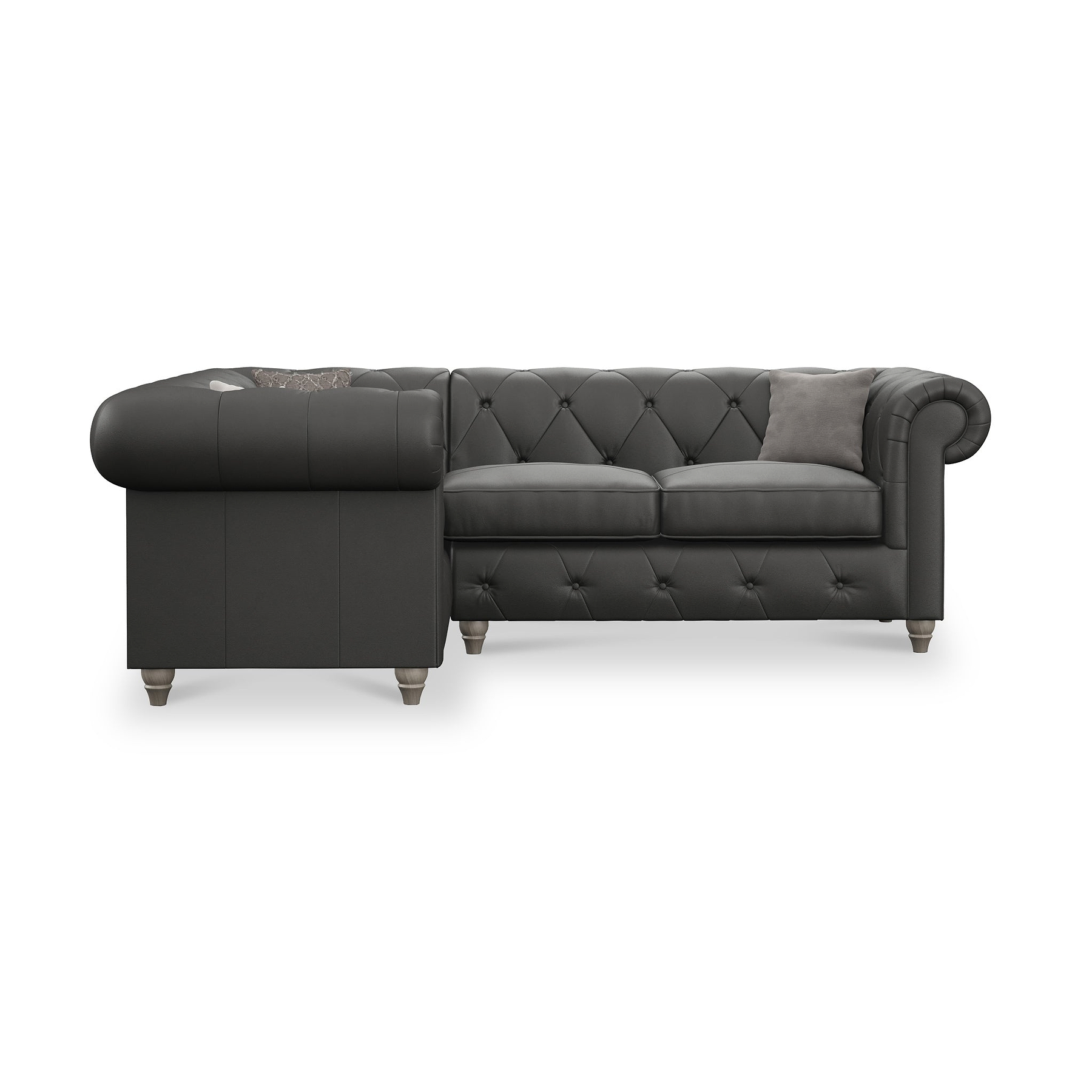 Everett LH Leather Corner Sofa Raven Washed Feet from Roseland Furniture
