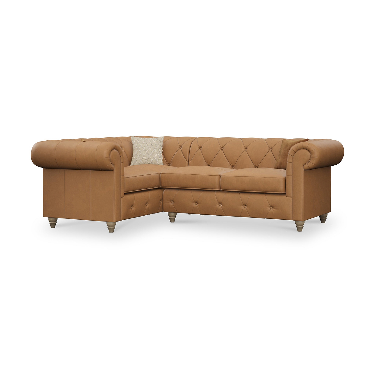 Everett LH Leather Corner Sofa Saddle Walnut Feet from Roseland Furniture