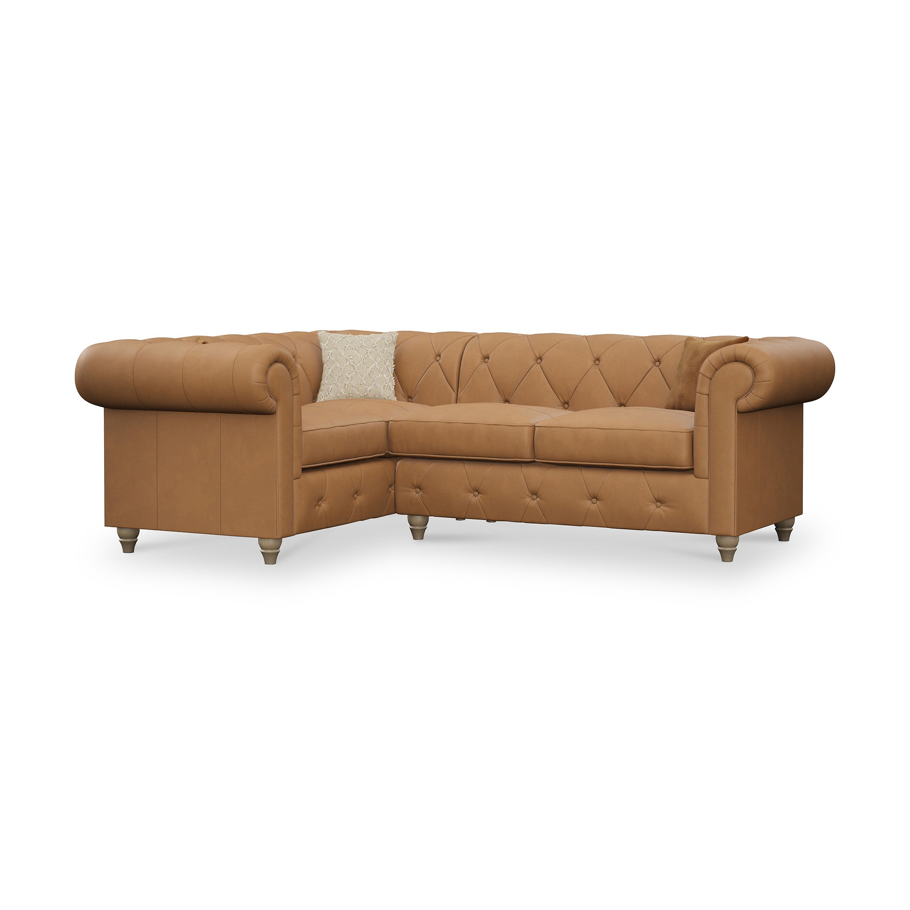 Everett LH Leather Corner Sofa Saddle Walnut Feet from Roseland Furniture