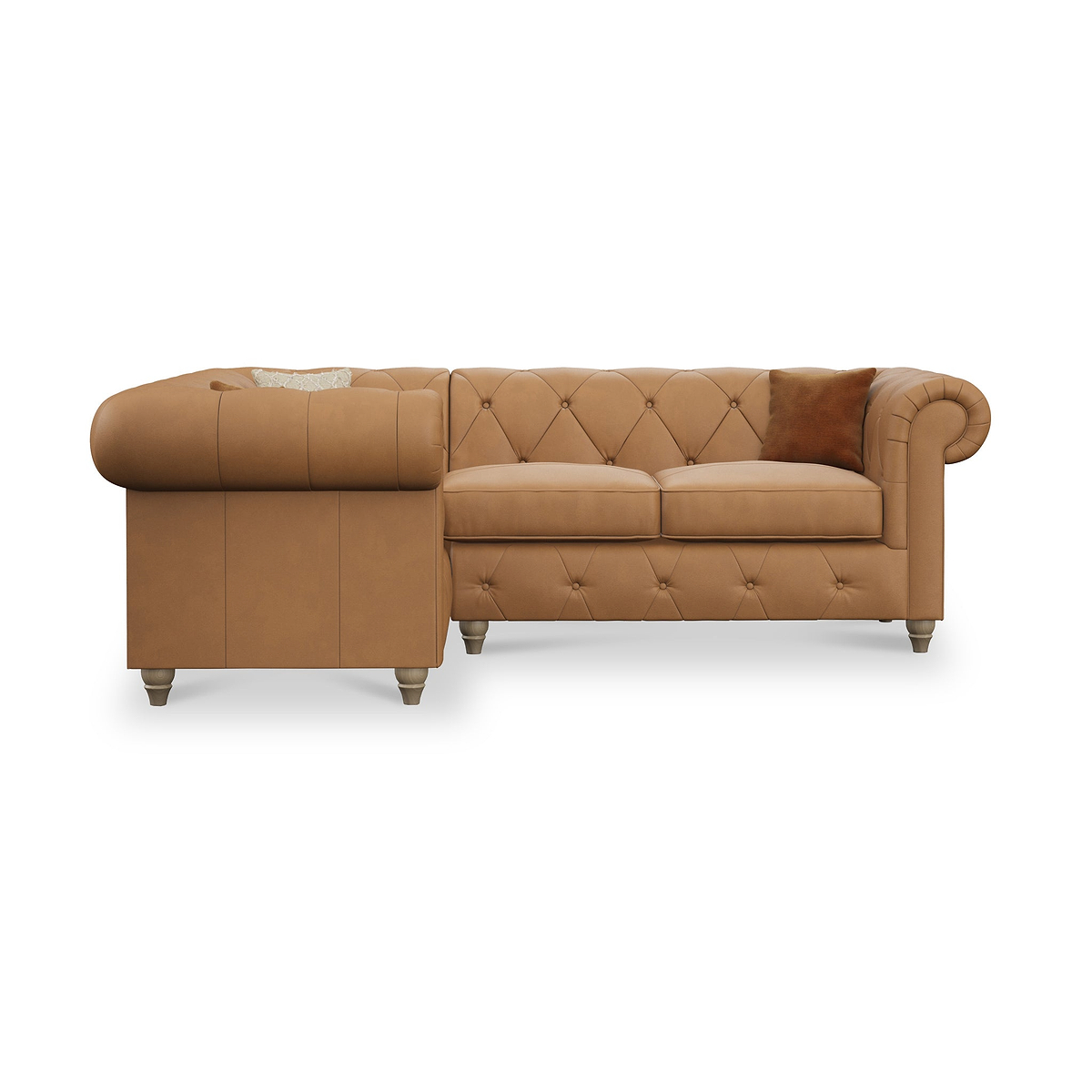 Everett LH Leather Corner Sofa Saddle Walnut Feet from Roseland Furniture
