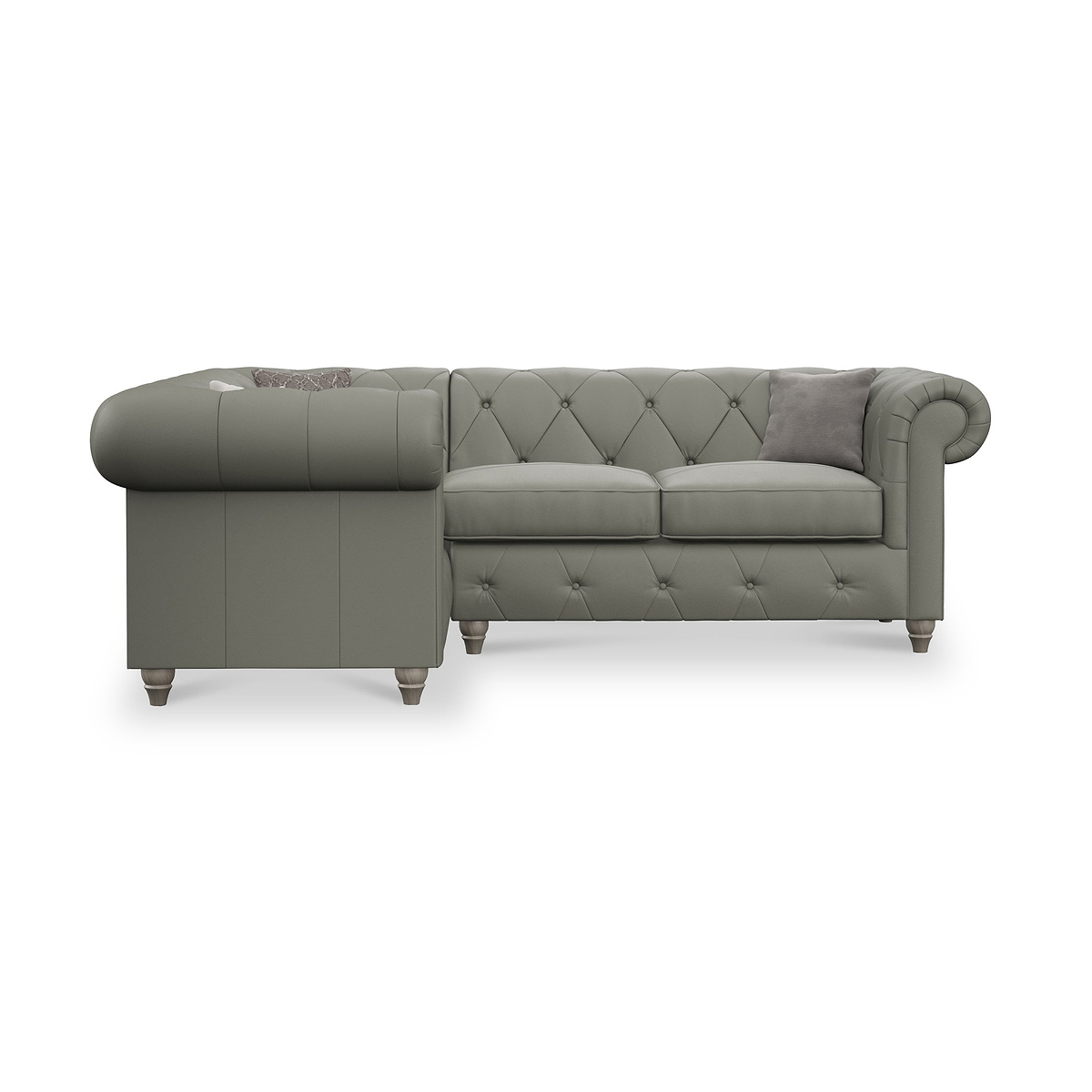 Everett LH Leather Corner Sofa Stone Grey Washed Feet from Roseland Furniture