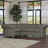 Everett LH Leather Corner Sofa Stone Grey Walnut Feet from Roseland Furniture
