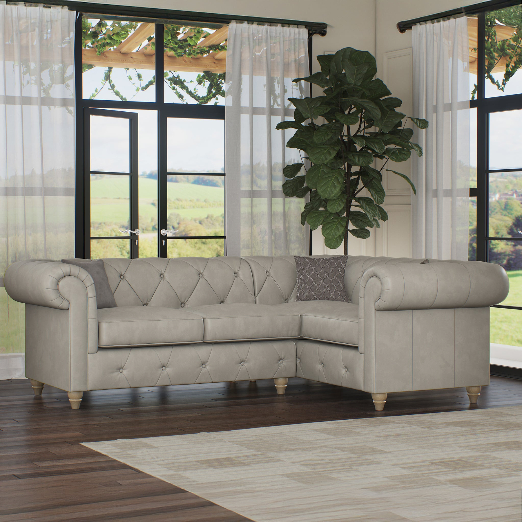 Everett RH Leather Corner Sofa Cloud Walnut Feet from Roseland Furniture