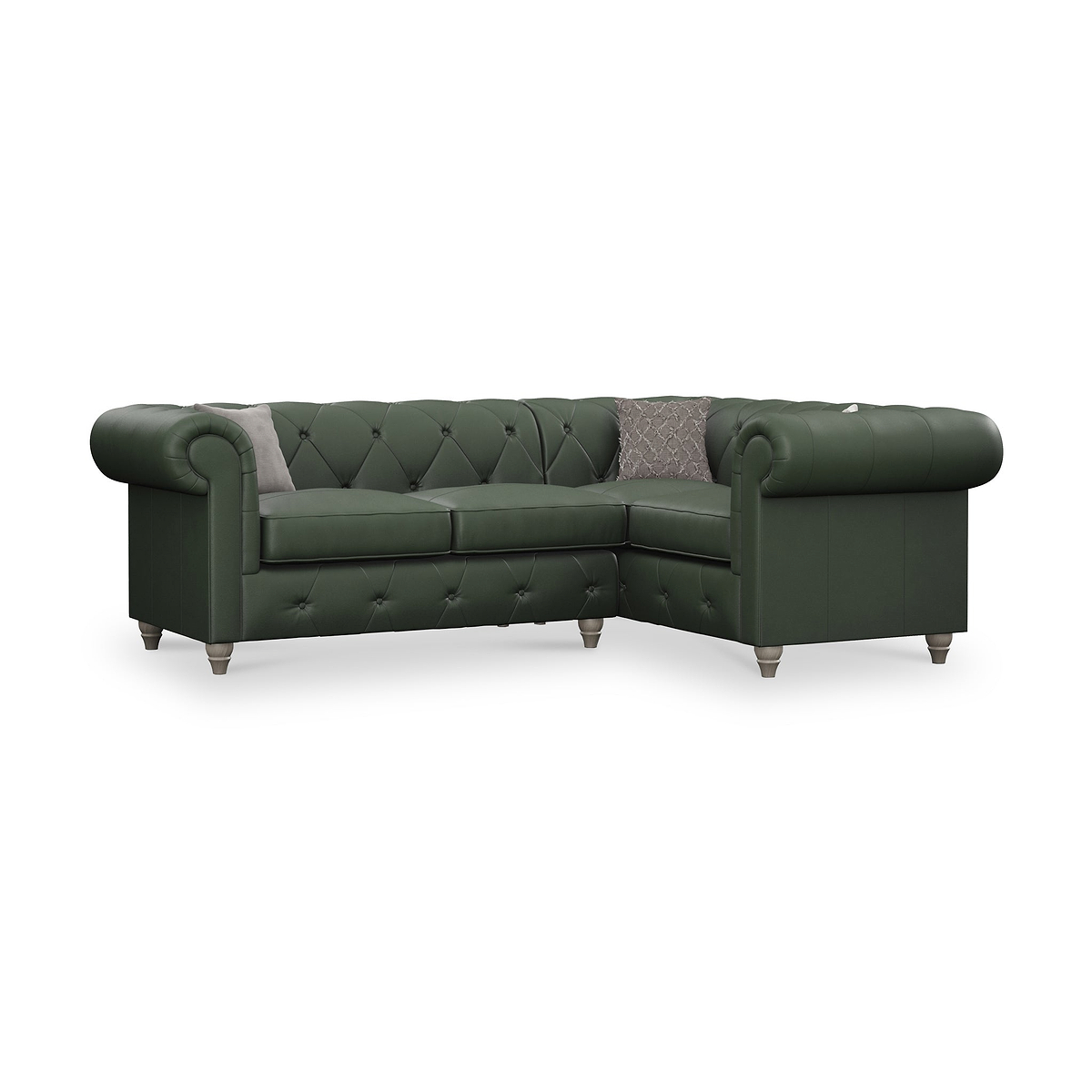 Everett RH Leather Corner Sofa Green Washed Feet from Roseland Furniture
