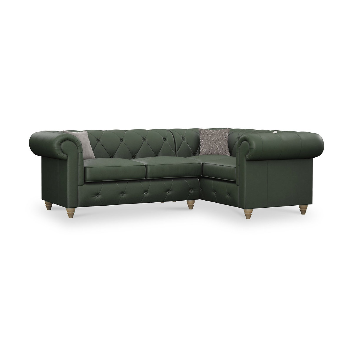 Everett RH Leather Corner Sofa Green Walnut Feet from Roseland Furniture
