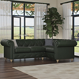 Everett RH Leather Corner Sofa Green Walnut Feet from Roseland Furniture