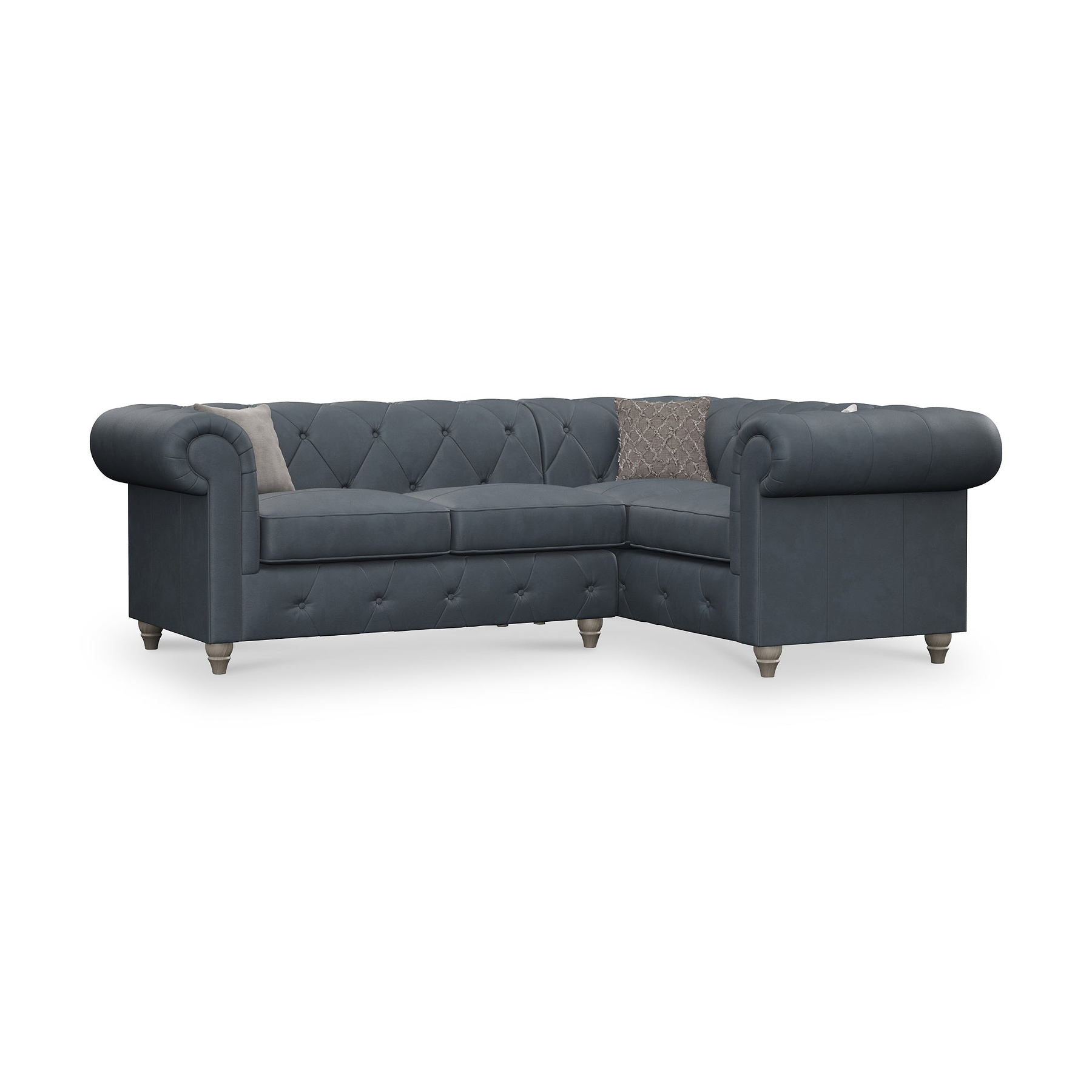 Everett RH Leather Corner Sofa Navy Washed Feet from Roseland Furniture