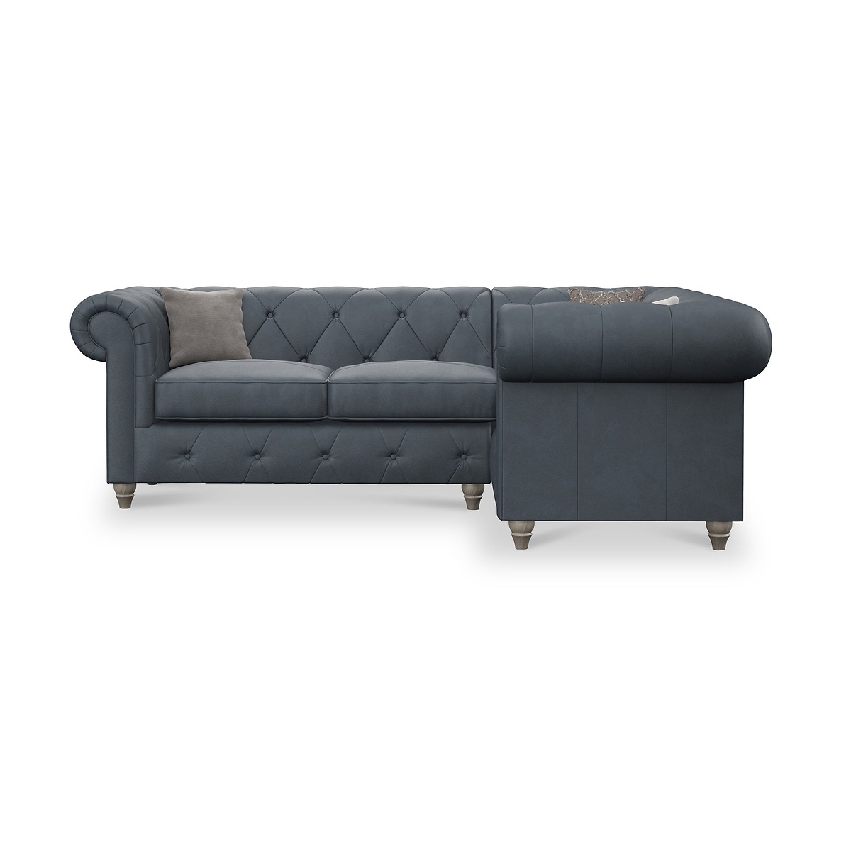 Everett RH Leather Corner Sofa Navy Washed Feet from Roseland Furniture