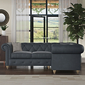 Everett RH Leather Corner Sofa Navy Walnut Feet from Roseland Furniture