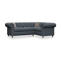 Everett RH Leather Corner Sofa Navy Walnut Feet from Roseland Furniture