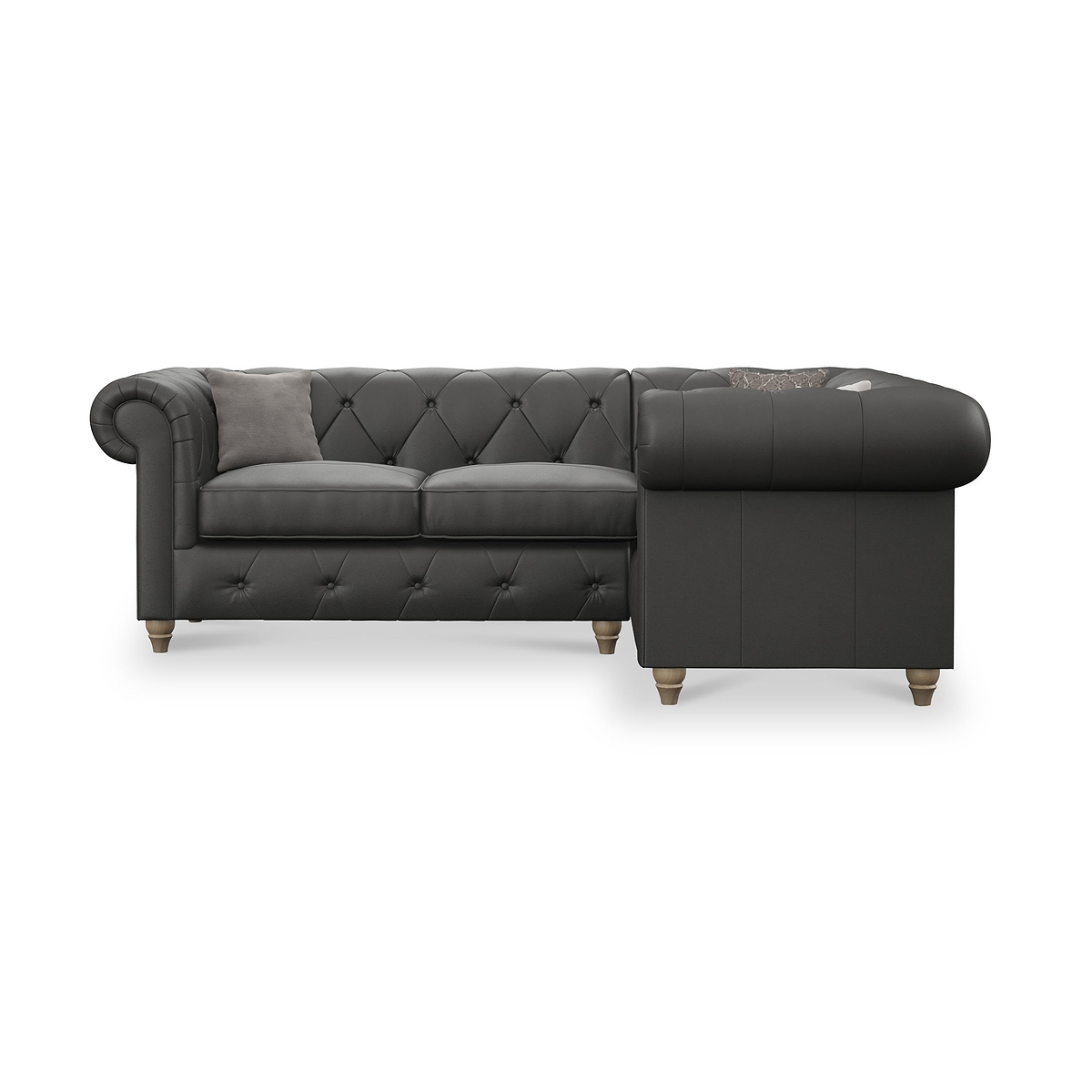 Everett RH Leather Corner Sofa Raven Walnut Feet from Roseland Furniture