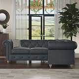 Everett RH Leather Corner Sofa Raven Walnut Feet from Roseland Furniture