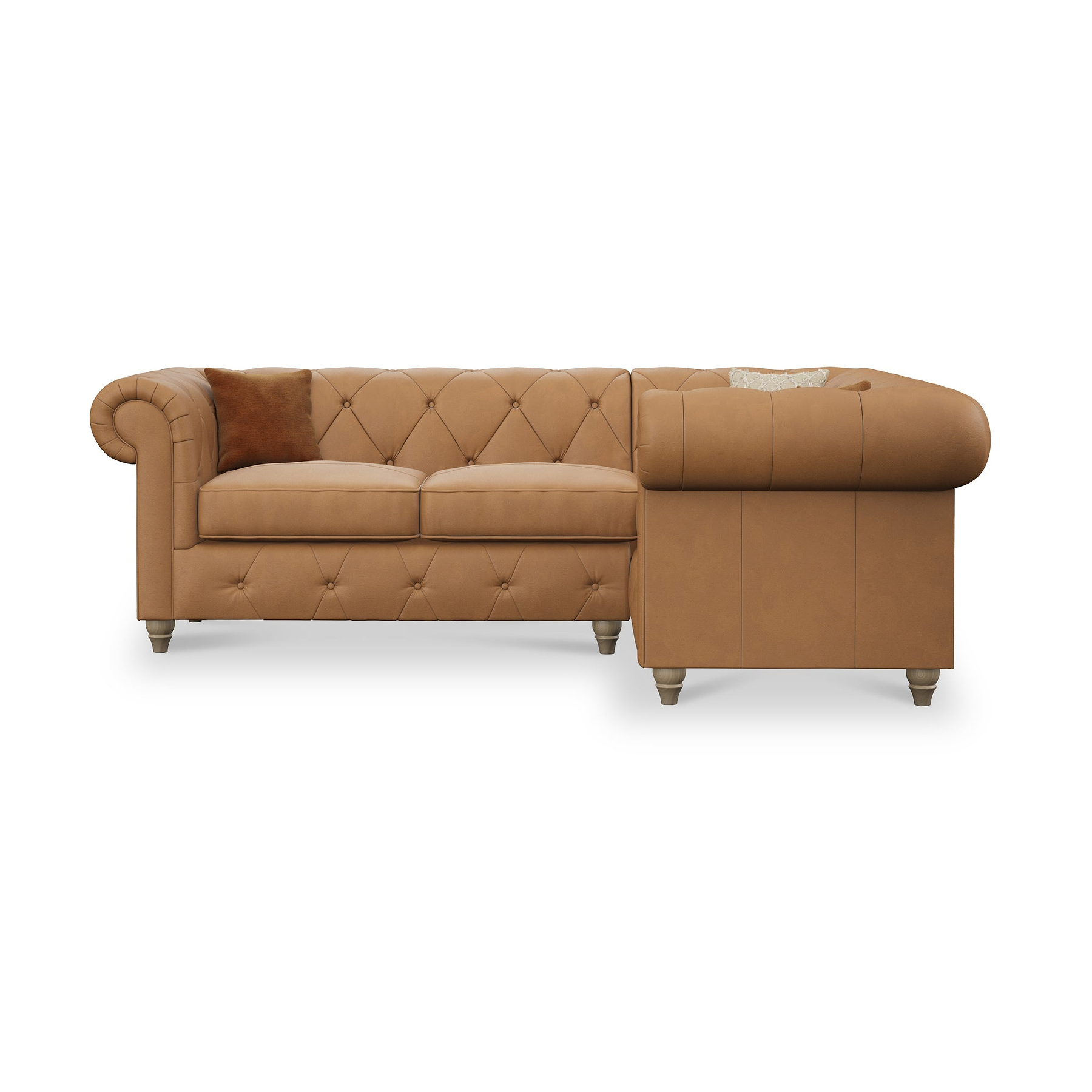 Everett RH Leather Corner Sofa Saddle Walnut Feet from Roseland Furniture
