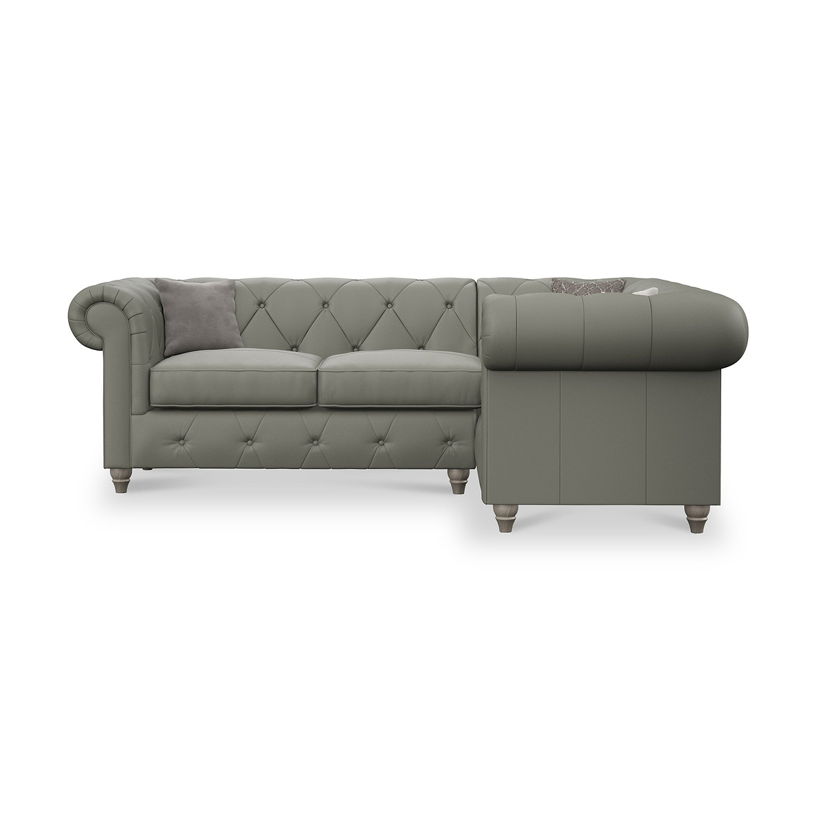 Everett RH Leather Corner Sofa Stone Grey Washed Feet from Roseland Furniture