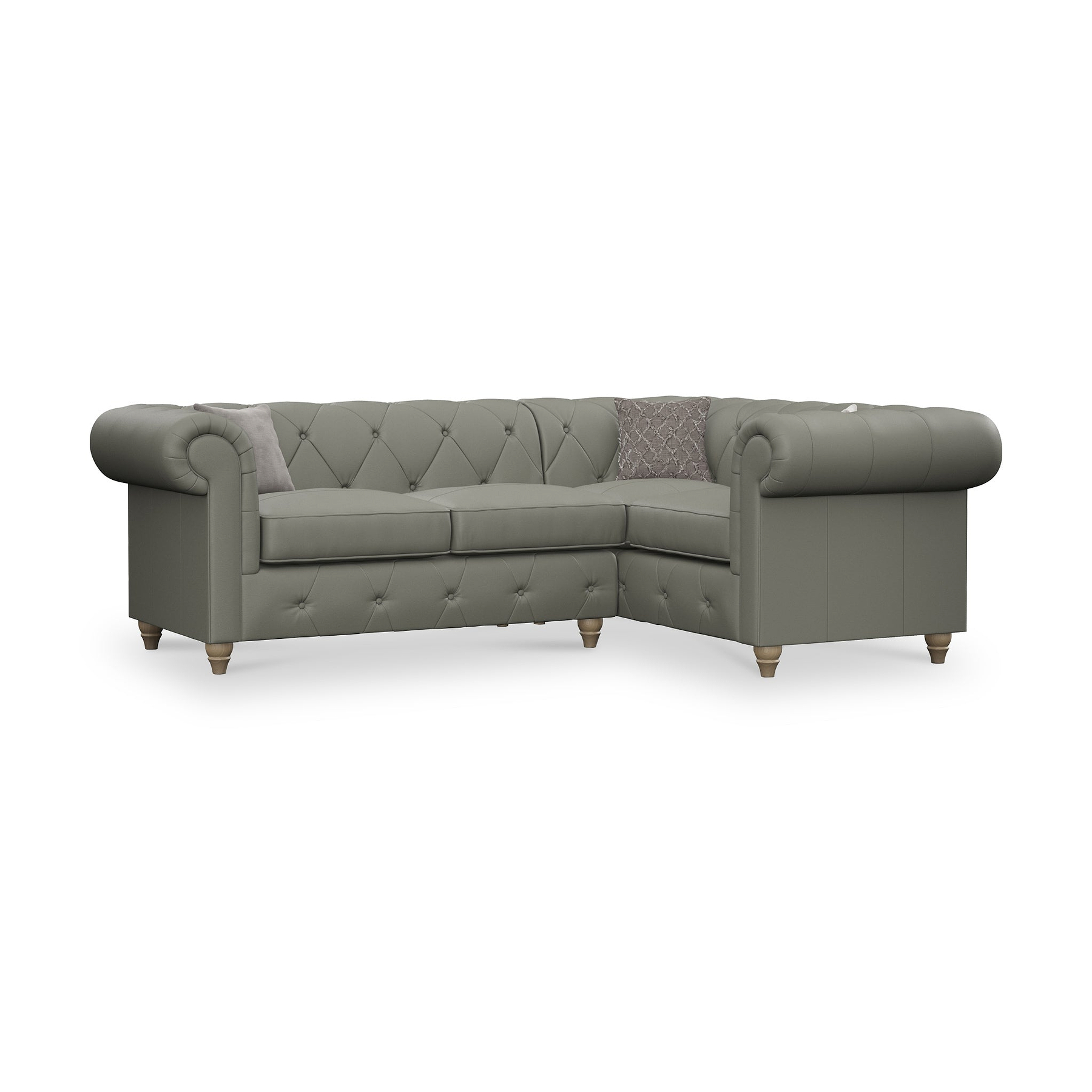 Everett RH Leather Corner Sofa Stone Grey Walnut Feet from Roseland Furniture