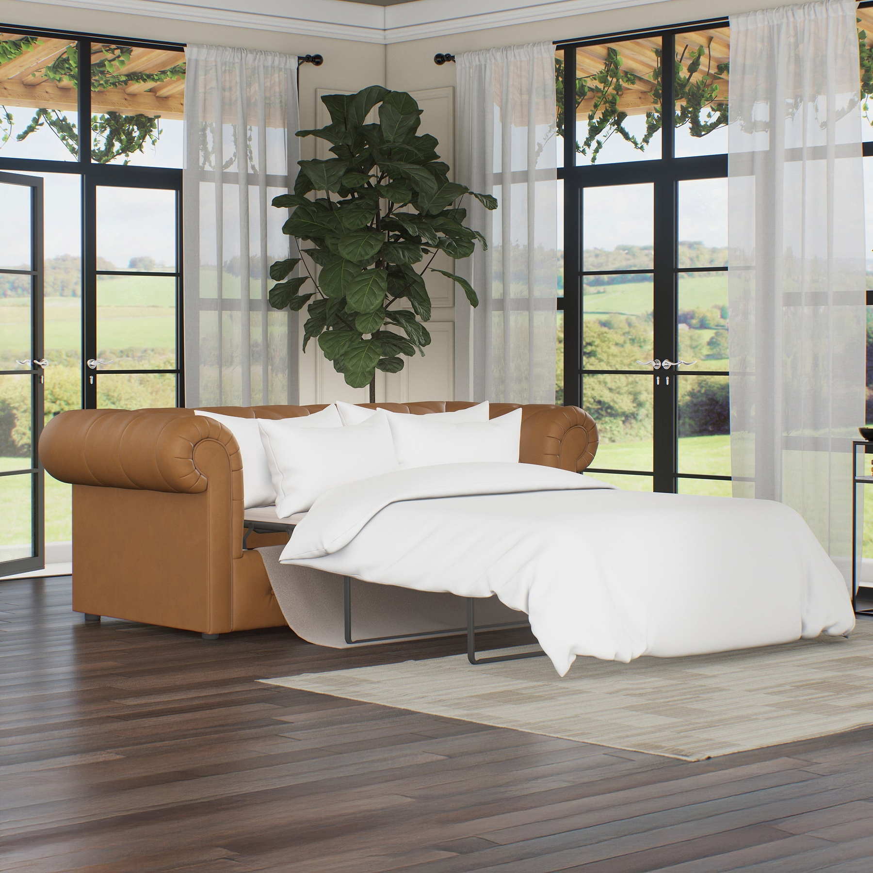 Everett Leather 3 Seater Sofa Bed Saddle from Roseland Furniture