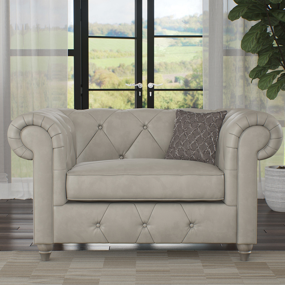 Everett Leather Snuggle Chair Cloud Washed Feet from Roseland Furniture