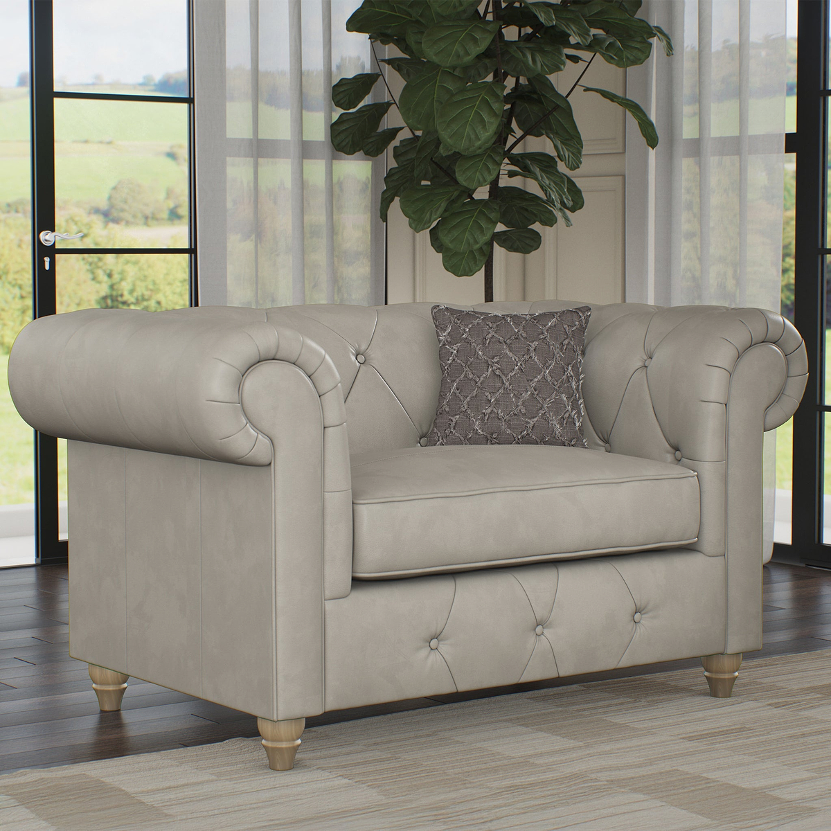 Everett Leather Snuggle Chair Cloud Walnut Feet from Roseland Furniture