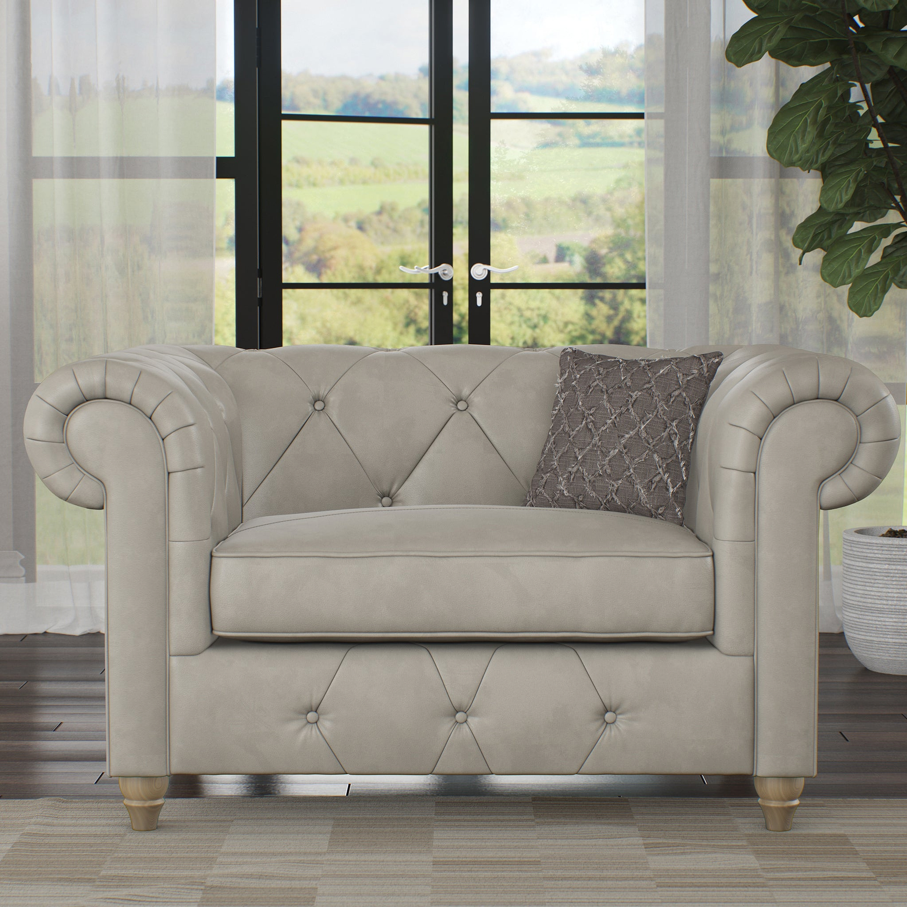 Everett Leather Snuggle Chair Cloud Walnut Feet from Roseland Furniture