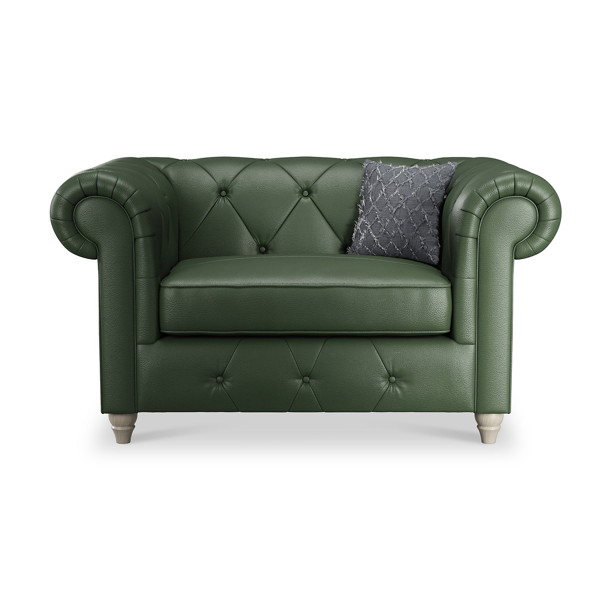 Everett Leather Snuggle Chair Green Washed Feet from Roseland Furniture