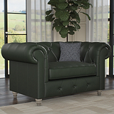 Everett Leather Snuggle Chair Green Washed Feet from Roseland Furniture