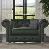 Everett Leather Snuggle Chair Green Washed Feet from Roseland Furniture