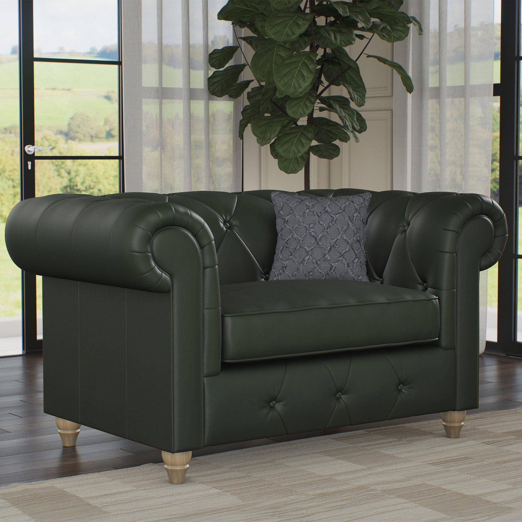 Everett Leather Snuggle Chair Green Walnut Feet from Roseland Furniture