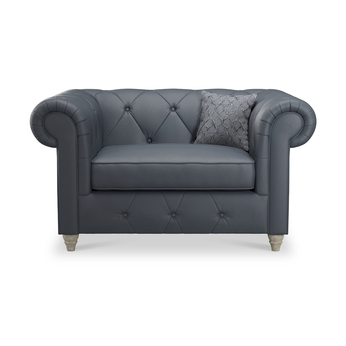 Everett Leather Snuggle Chair Navy Washed Feet from Roseland Furniture