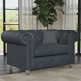 Everett Leather Snuggle Chair Navy Washed Feet from Roseland Furniture